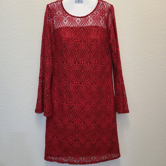 Tacera Dresses & Skirts - Tacera women's red laced long sleeve dress size small